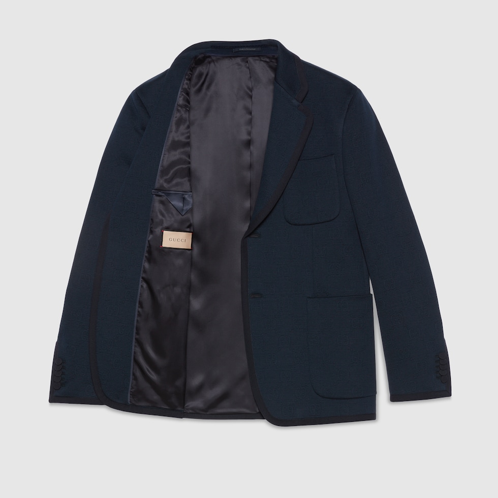 Textured GG jersey jacket in dark blue | GUCCI® US