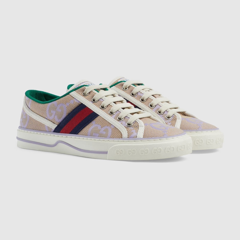 Women's Gucci Tennis 1977 jumbo GG sneaker in beige and Women's Gucci Tennis 1977 jumbo GG sneaker in beige and