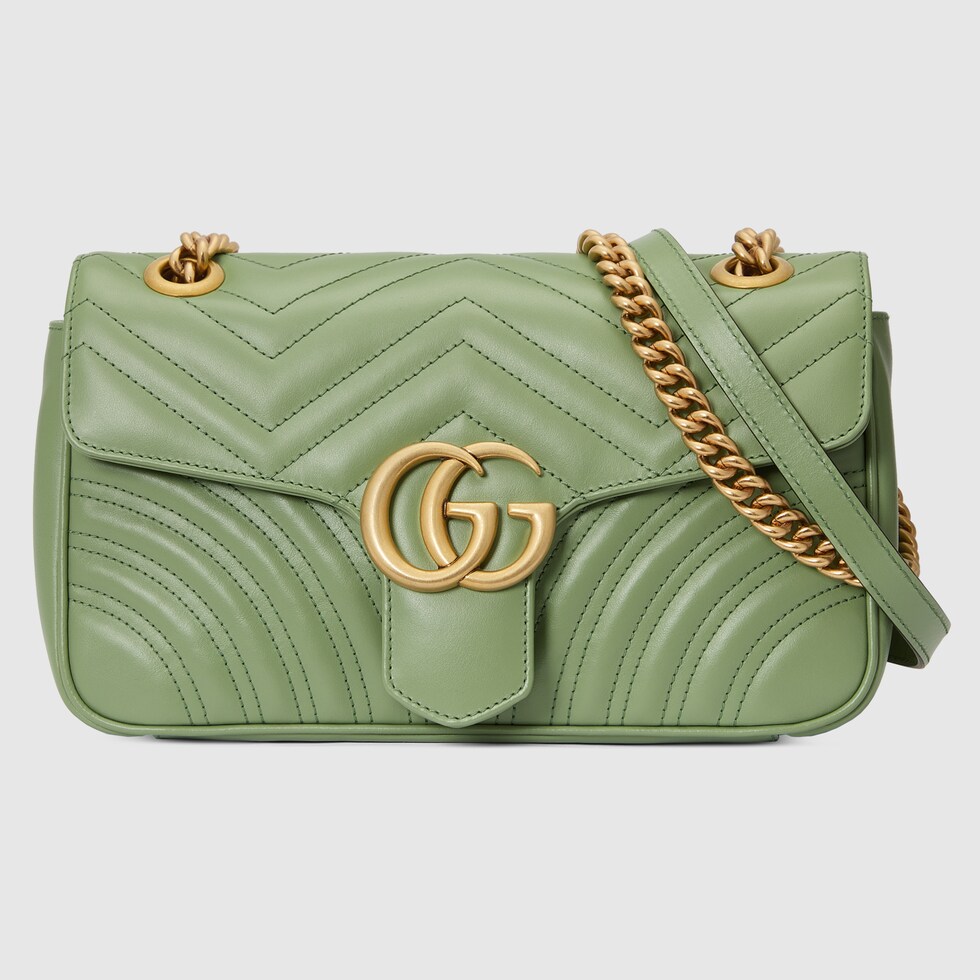 GG Marmont matelassé shoulder bag in green leather GUCCI® AE