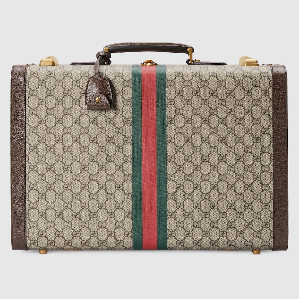 Gucci Savoy medium rigid suitcase in beige and ebony Supreme | GUCCI® UK