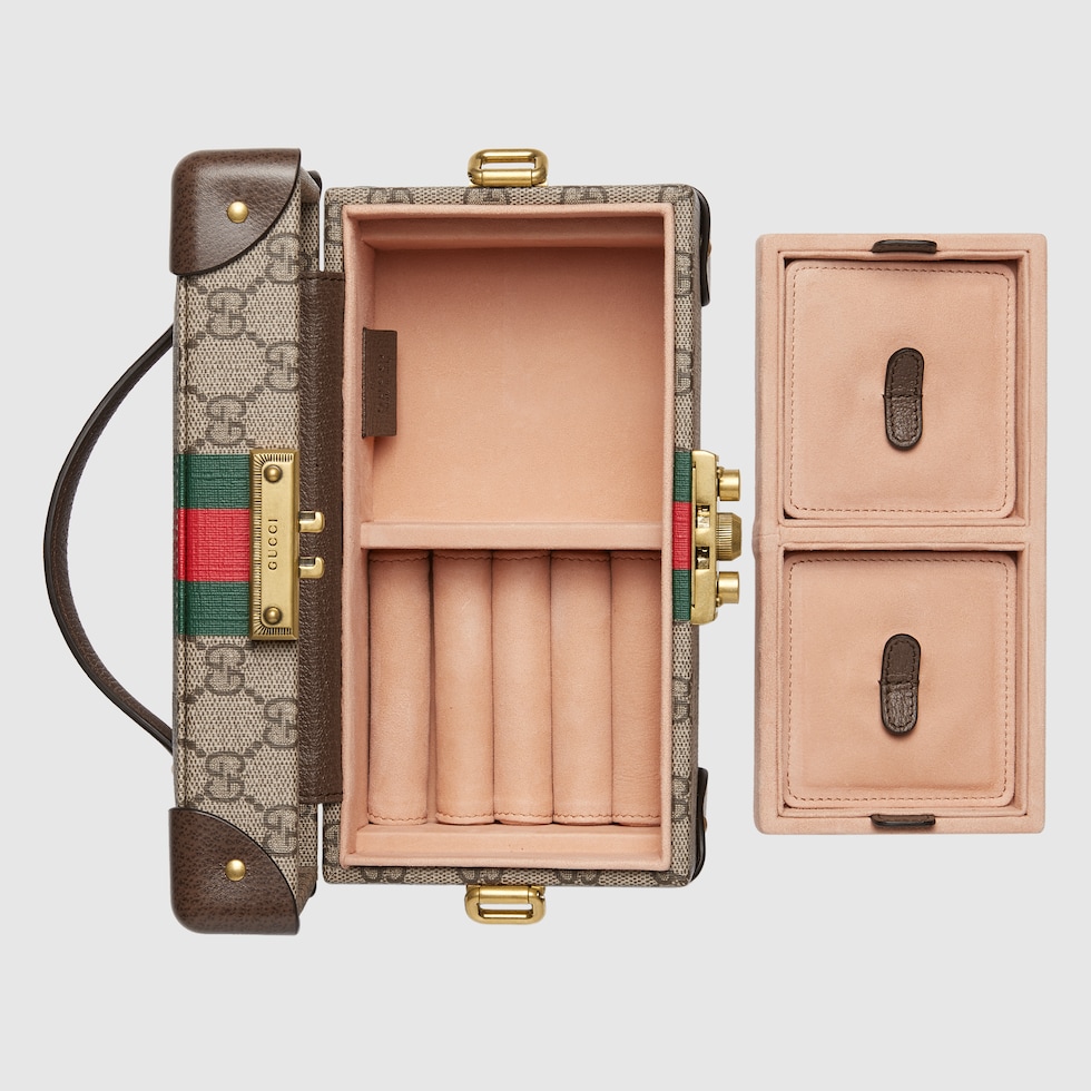 Gucci Savoy small rigid jewelry box in beige and ebony