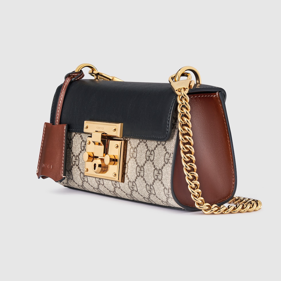 【新作】GUCCI GGスプリームキャンバス ジップショルダーバッグ パドロック〕スモール ショルダーバッグベージュ＆エボニー GG
