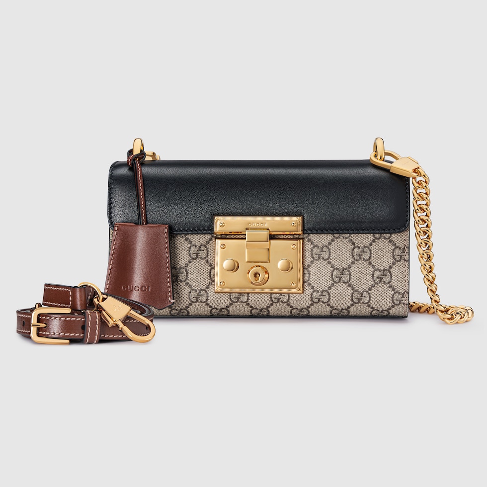 Padlock small shoulder bag in beige and ebony GG Supreme Padlock small shoulder bag in beige and ebony GG Supreme