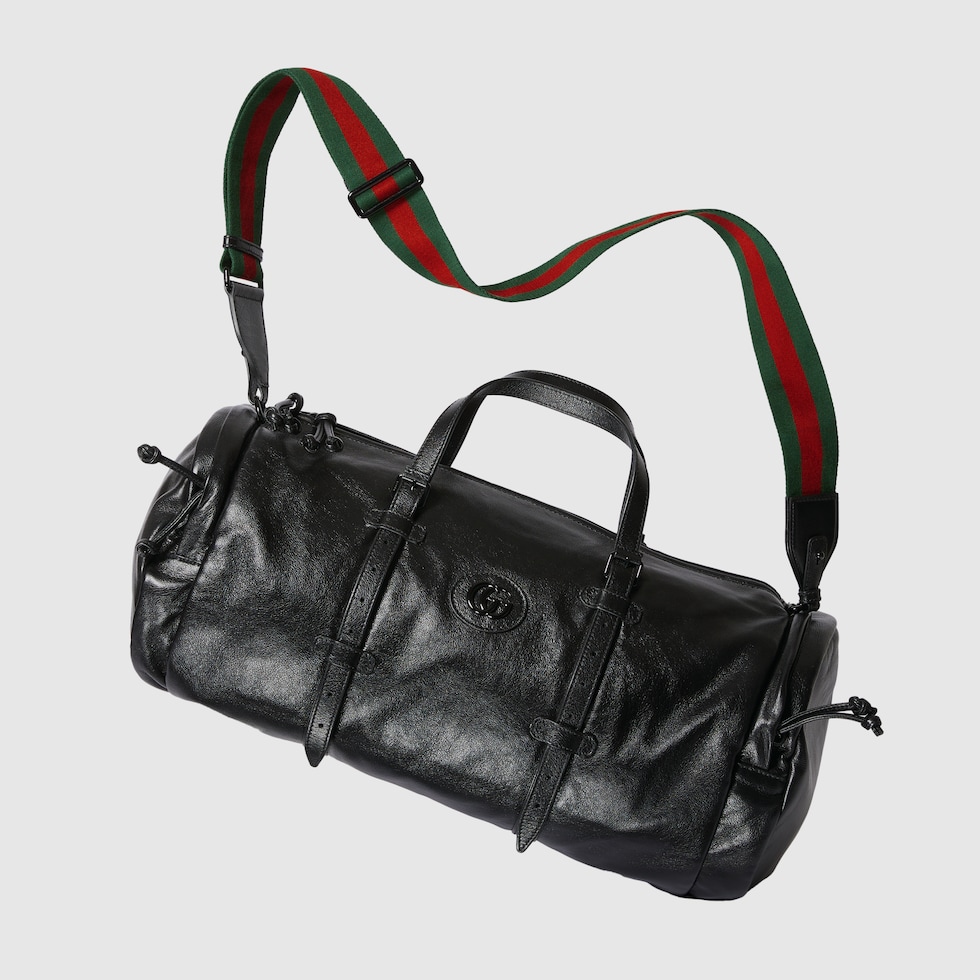 Borsa da viaggio con Doppia G sfumata misura grande in pelle nera