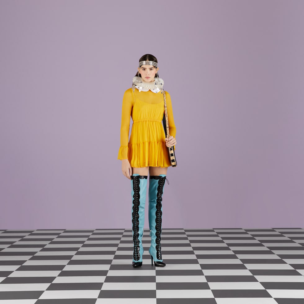 Silk chiffon dress in yellow | GUCCI® MX