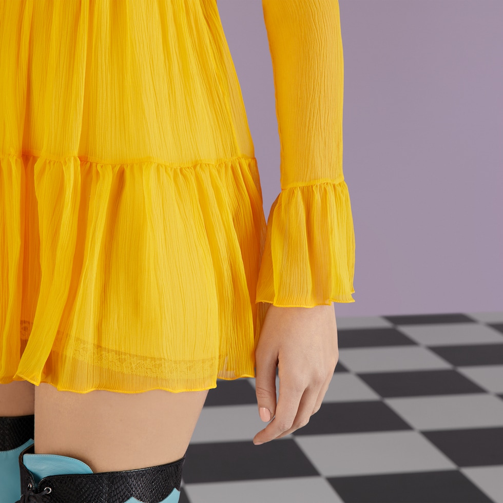 【関税&送料込】Gucci Silk Chiffon Minidress With Collar Silk chiffon dress in yellow | GUCCI® MX