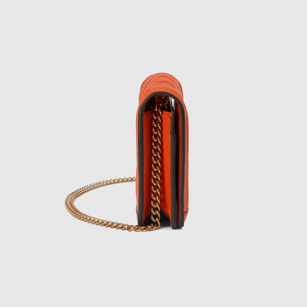 GG Matelassé chain wallet in orange leather | GUCCI® SG