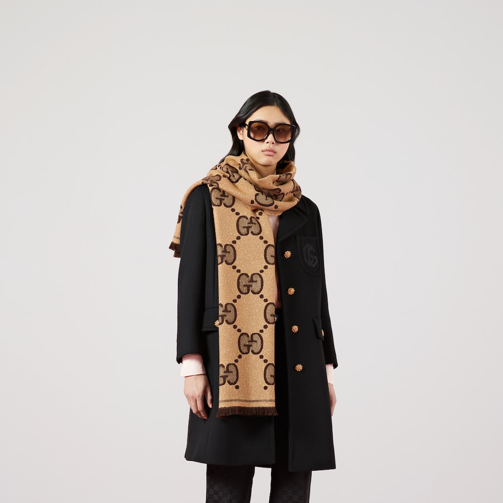 GUCCI 598993 GGウール ラメ ジャカード スカーフ ‎レディース-