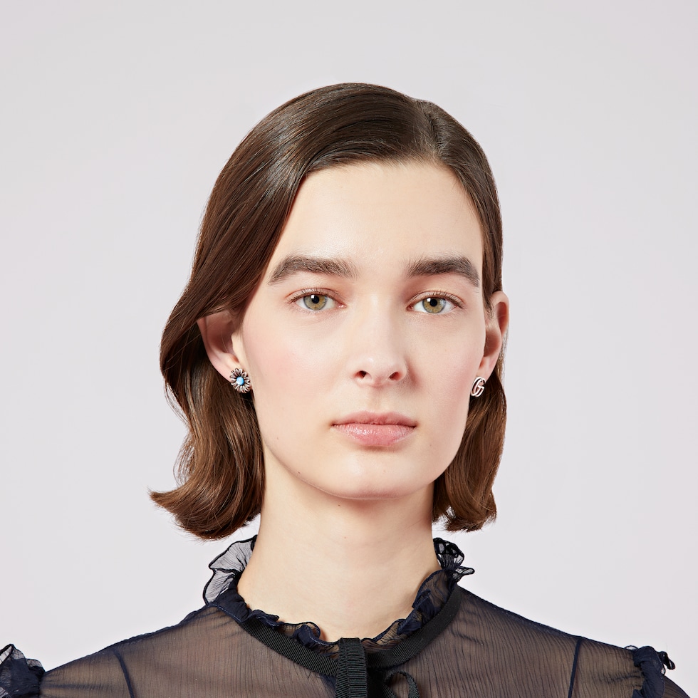 925 Sterling Silver Double G Flower Stud Earrings | GUCCI® US