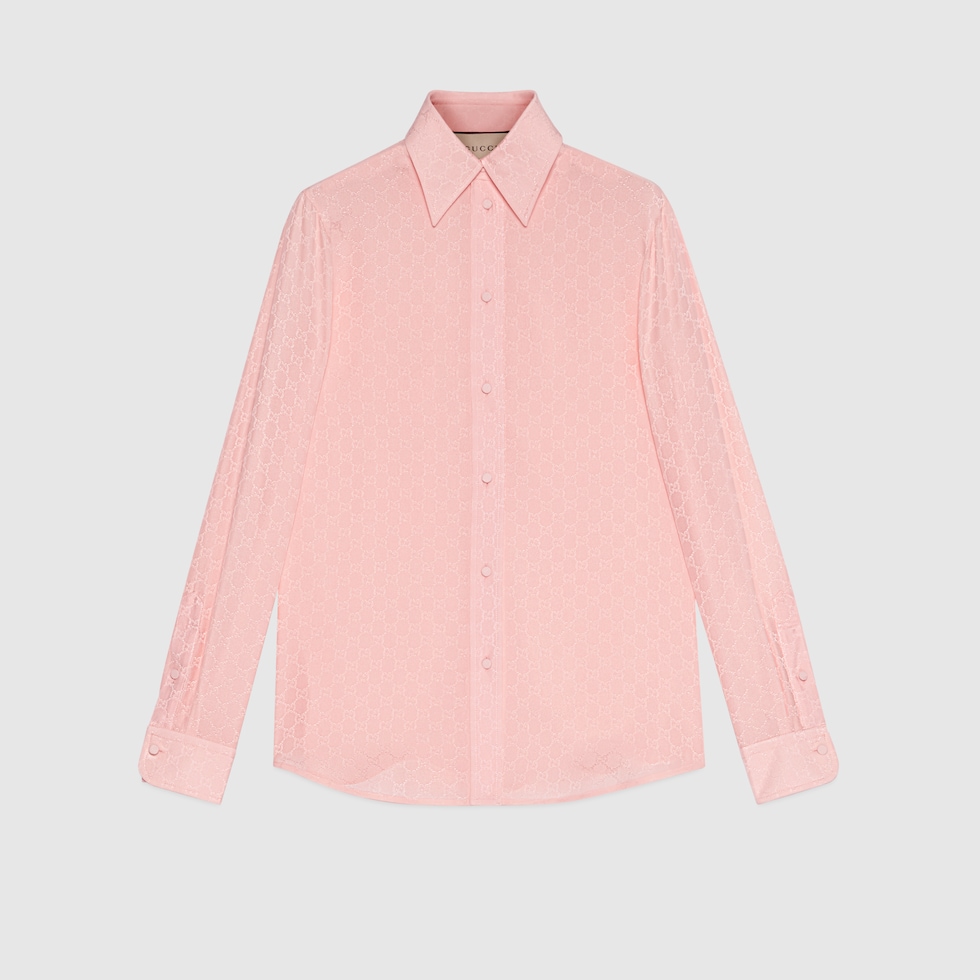 Gucci GG Silk Crêpe Shirt, Size 36 It, Pink, Ready-to-wear