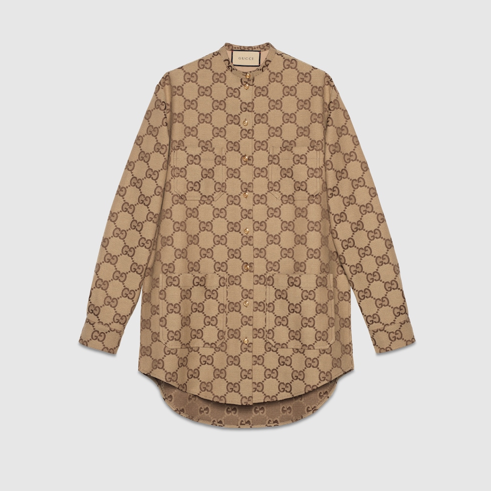 Maxi GG canvas shirt in camel and ebony | GUCCI® US