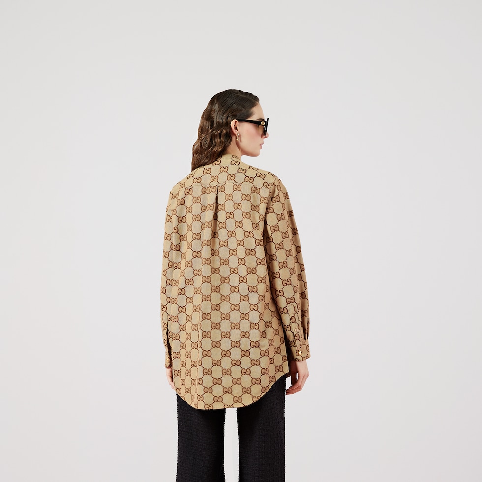 Maxi GG canvas shirt in camel and ebony | GUCCI® US