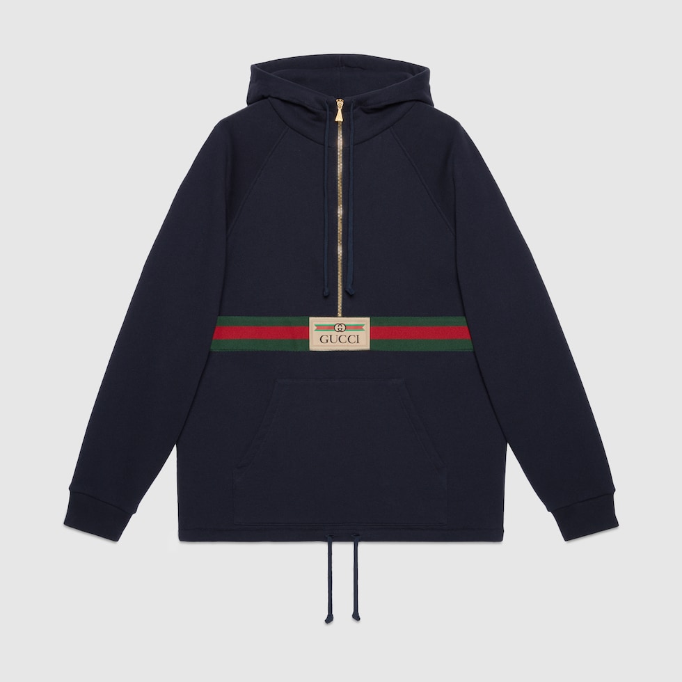 Sudadera tribanda Web con logo Gucci vintage en azul tinta GUCCI ES