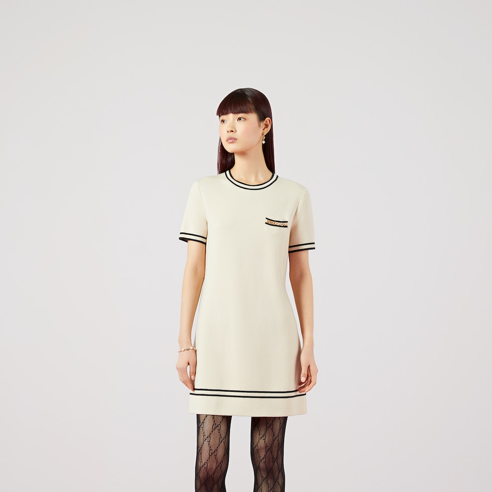 ワンピース GUCCI WHITE AND BLUE WOOL POLO DRESS 797895_XKD8E_9200_003_100_0000