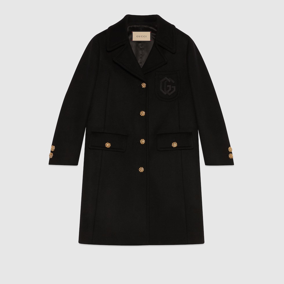 Double G embroidery wool coat in black | GUCCI® US