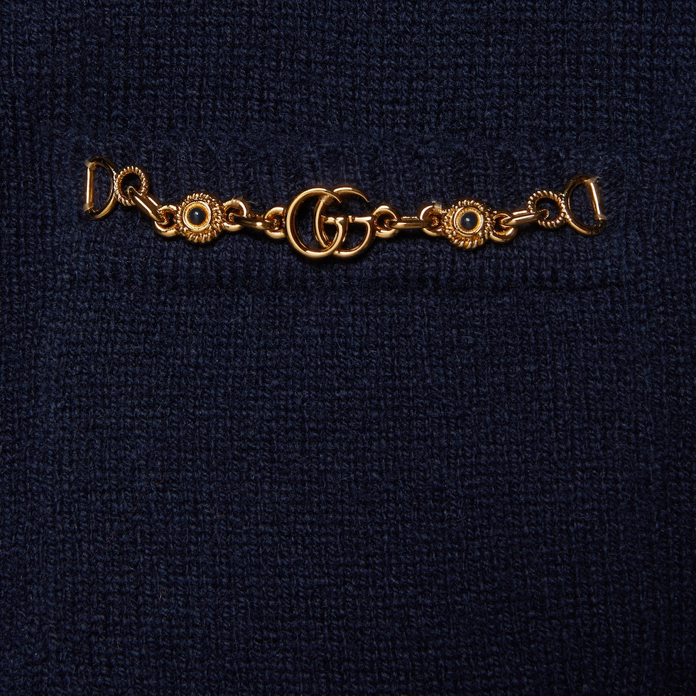 Cashmere cardigan with chain detail in dark blue | GUCCI® US