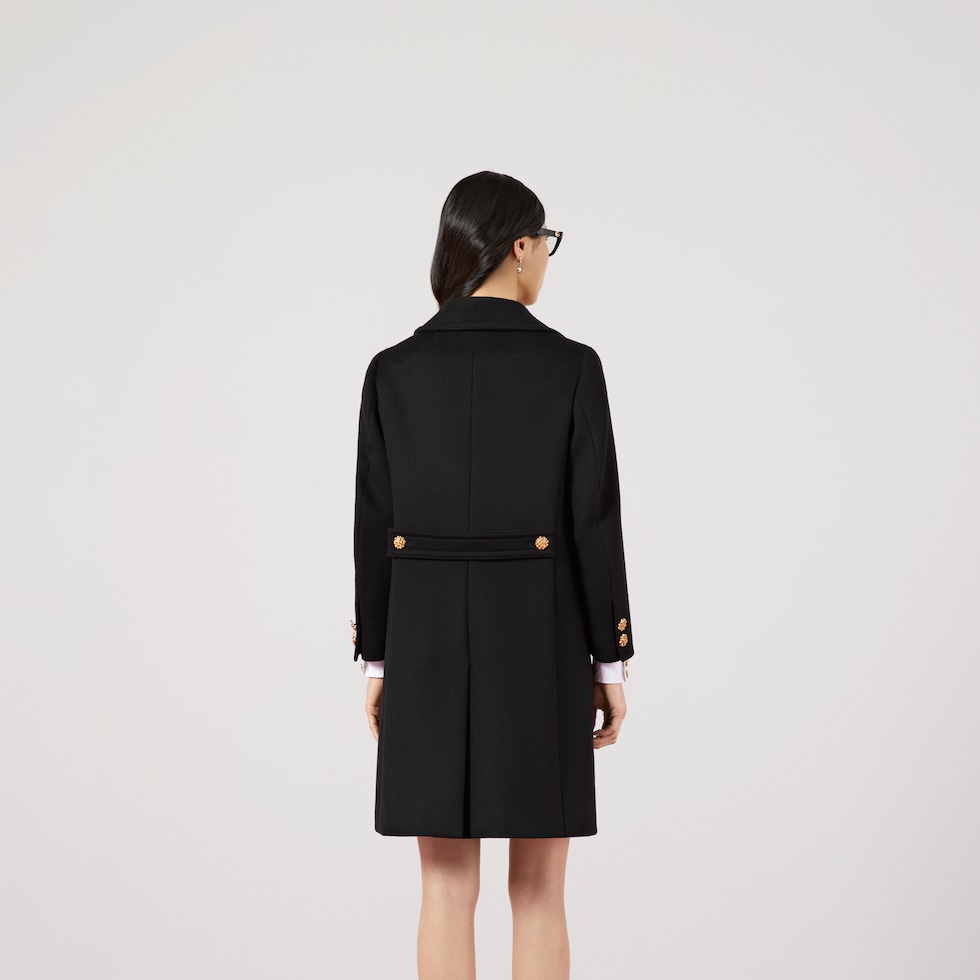 コート Gucci Black Wool Blend Coat Double G embroidery wool coat in black | GUCCI® US