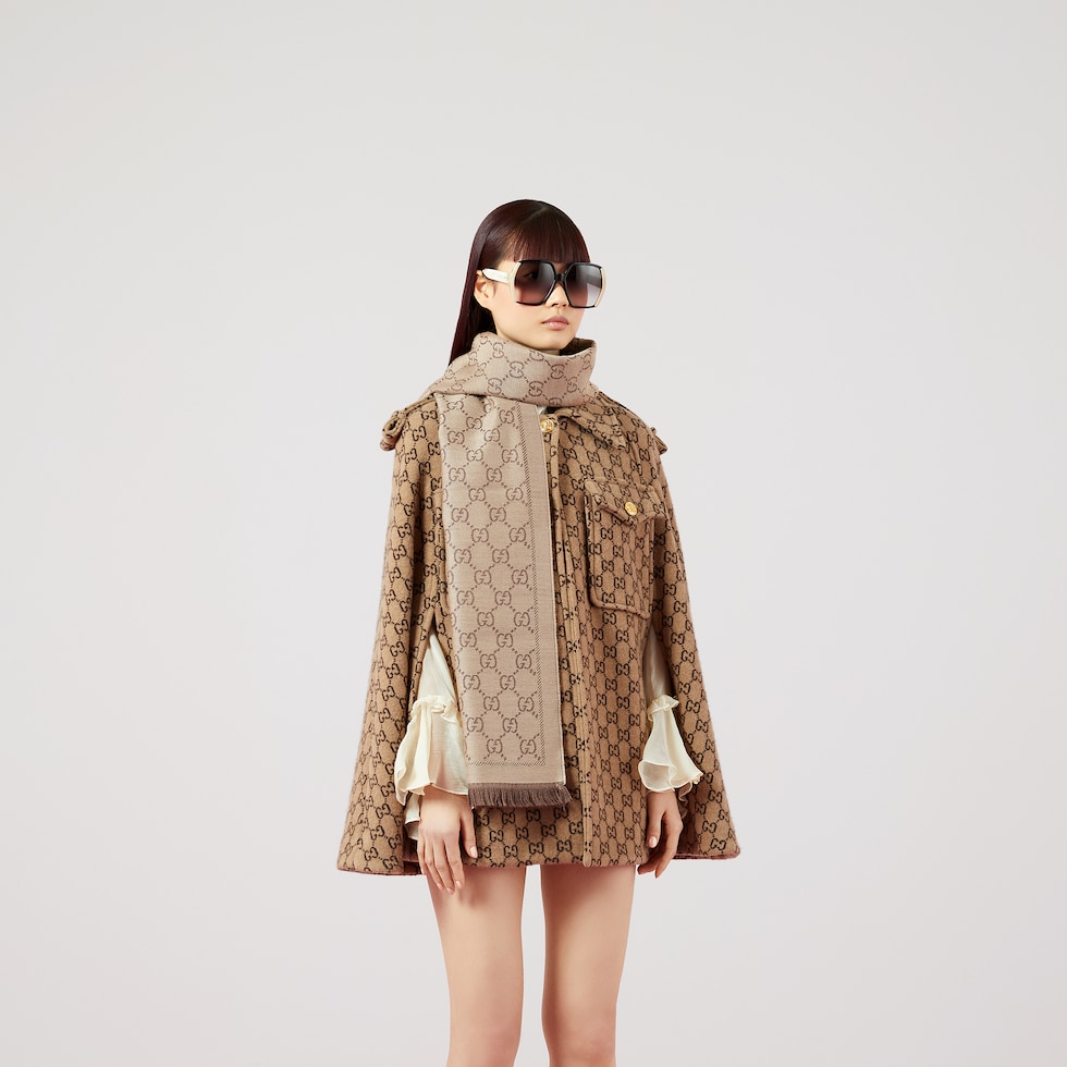 スカーフ GUCCI GG jacquard wool scarf GG jacquard wool scarf in neutrals - Gucci | Mytheresa