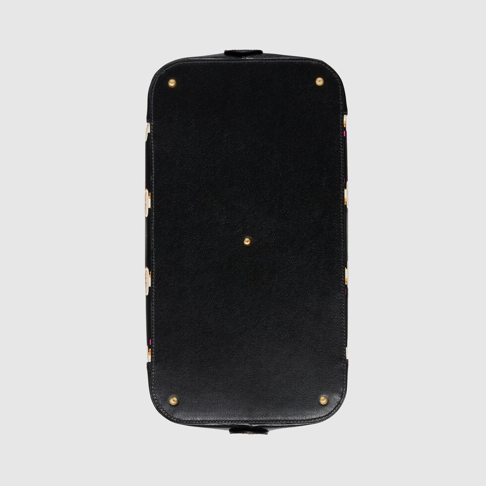 GG animal print top handle duffle bag in black leather GUCCI® UK
