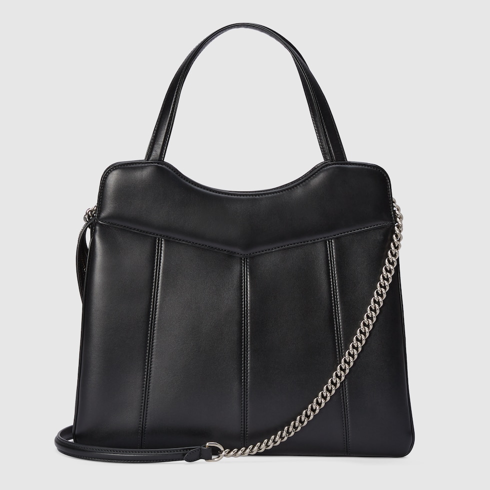 Petite GG medium tote bag in black leather | GUCCI® SG