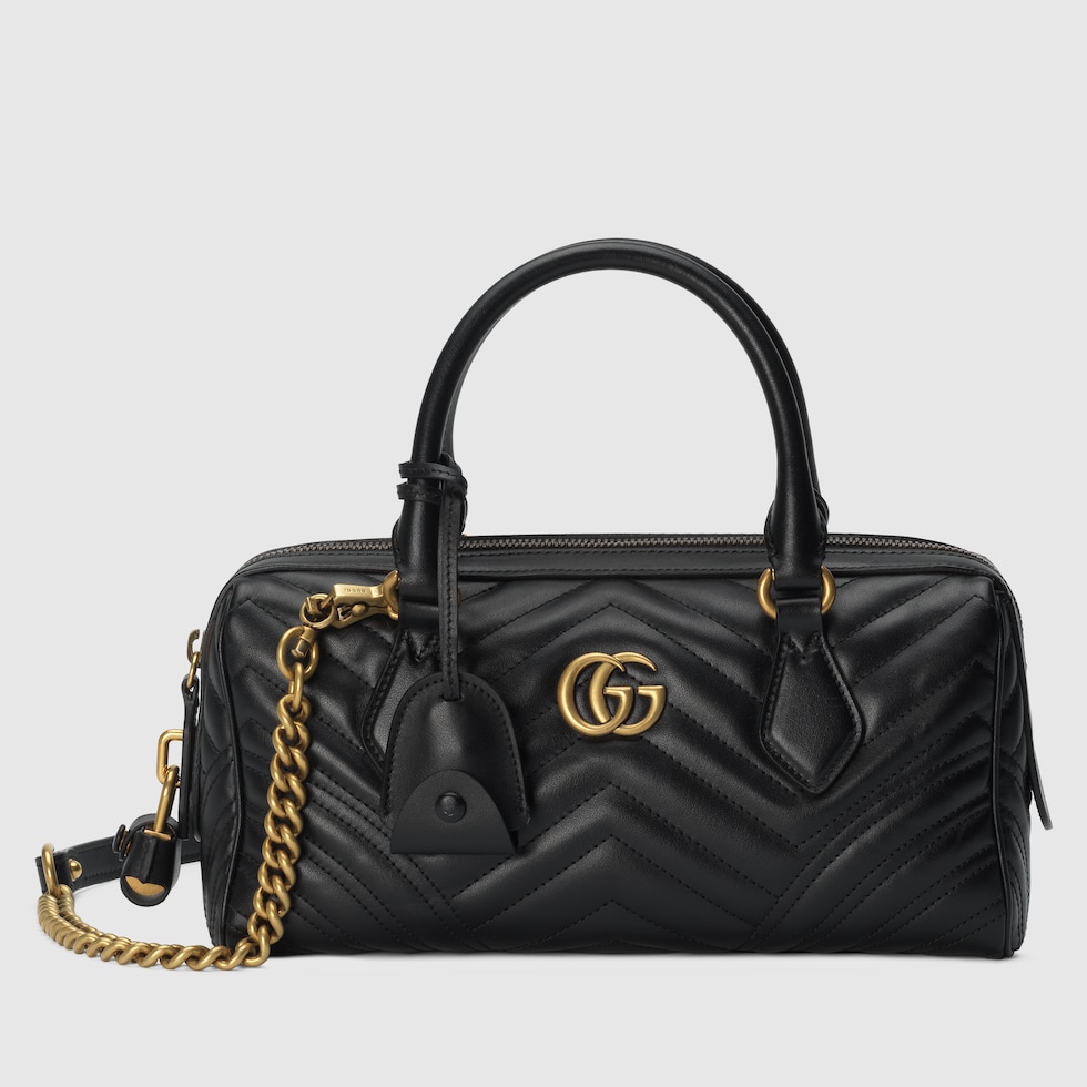 GG Marmont small top handle bag in black leather | GUCCI® SG