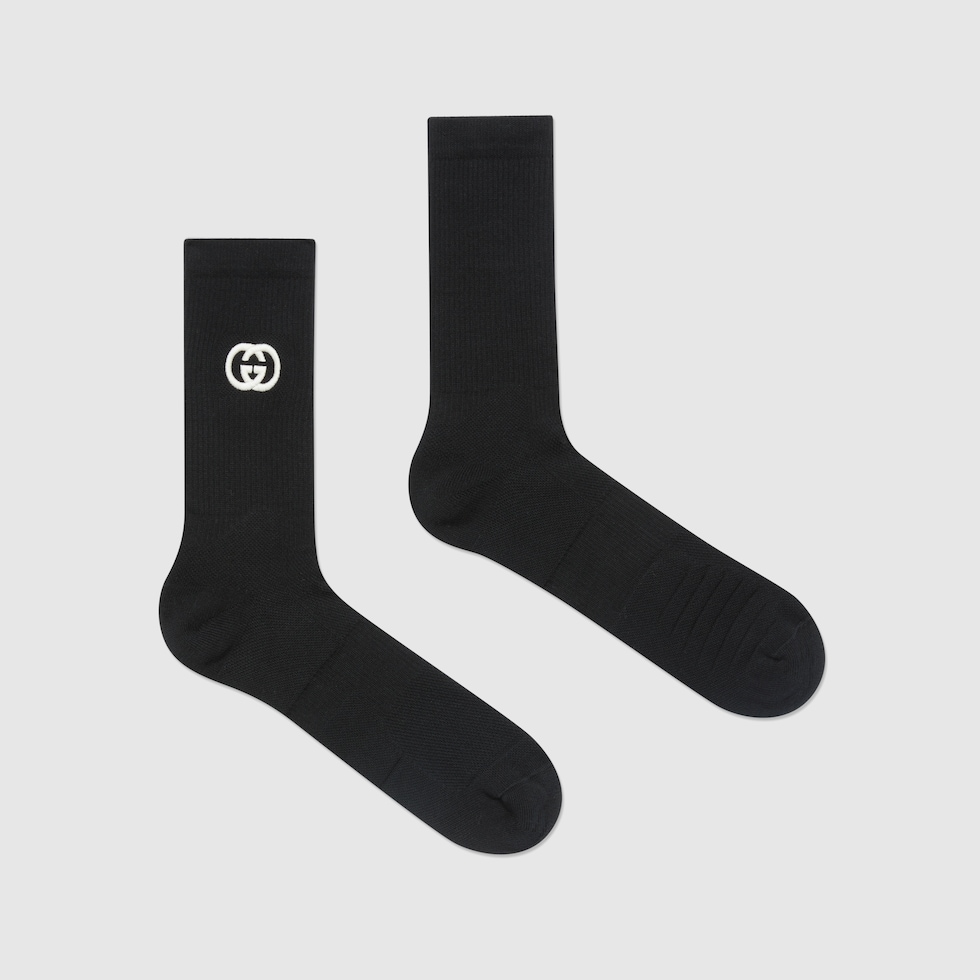 Cotton blend socks with Interlocking G in black