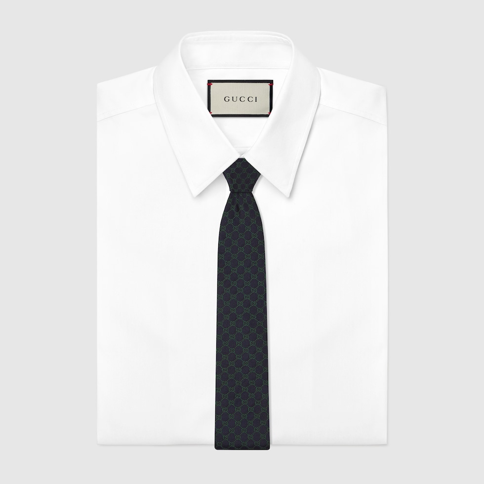 GG シルクジャカード ネクタイ ・ダークブルー＆グリーン