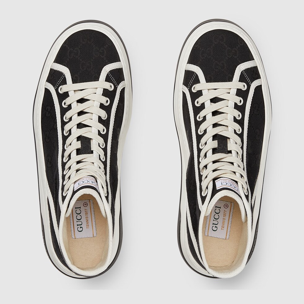 GG HIGH TOP SNEAKER IN BLACK CANVAS WITH BEIGE FLEECE LINING