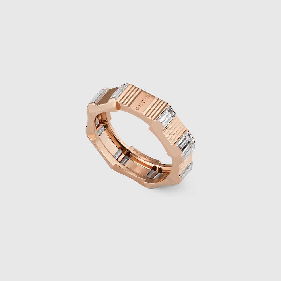 Anello Gucci Link to Love con diamanti taglio baguette in oro rosa