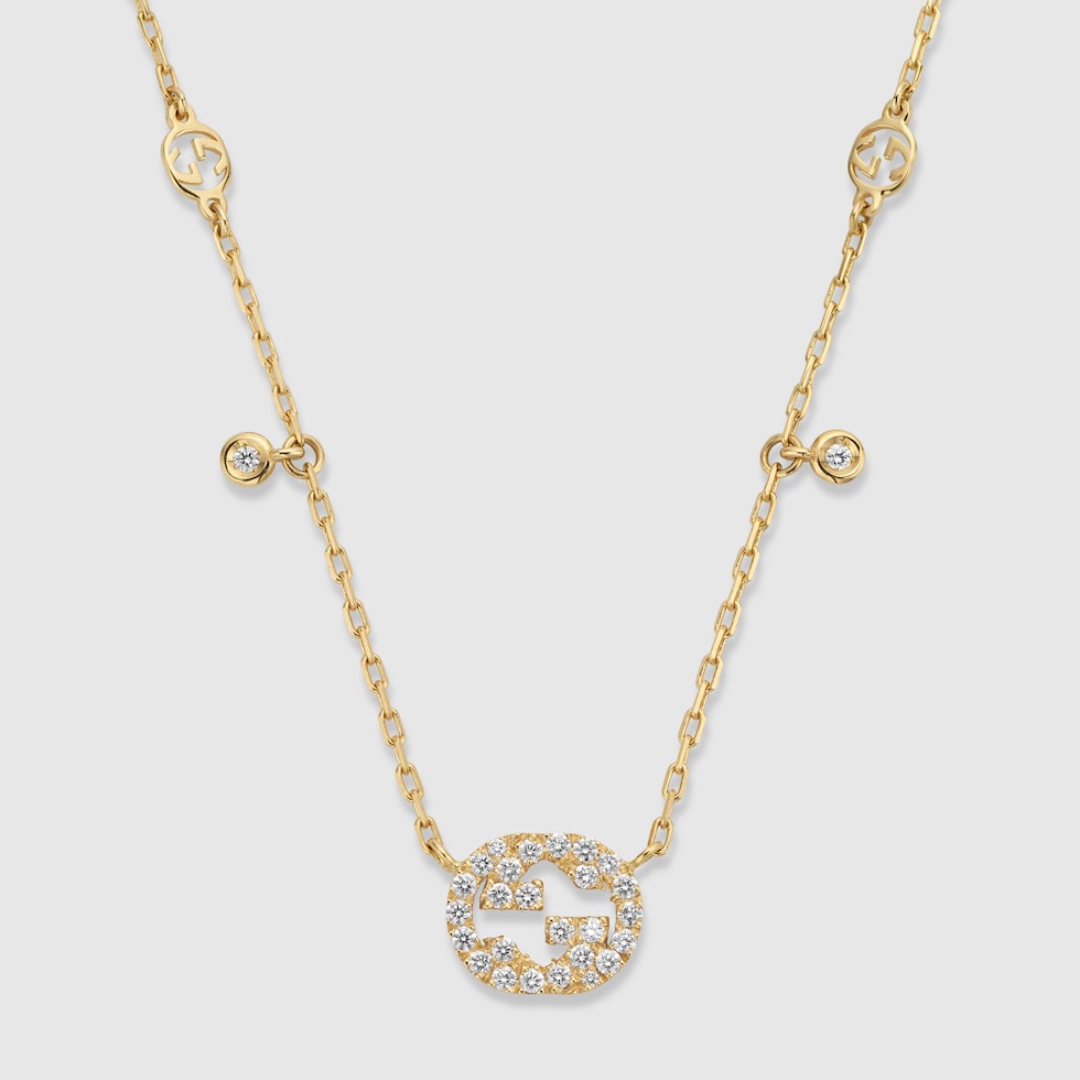 グッチ インターロッキング〕ネックレス ダイヤモンド 18Kゴールド