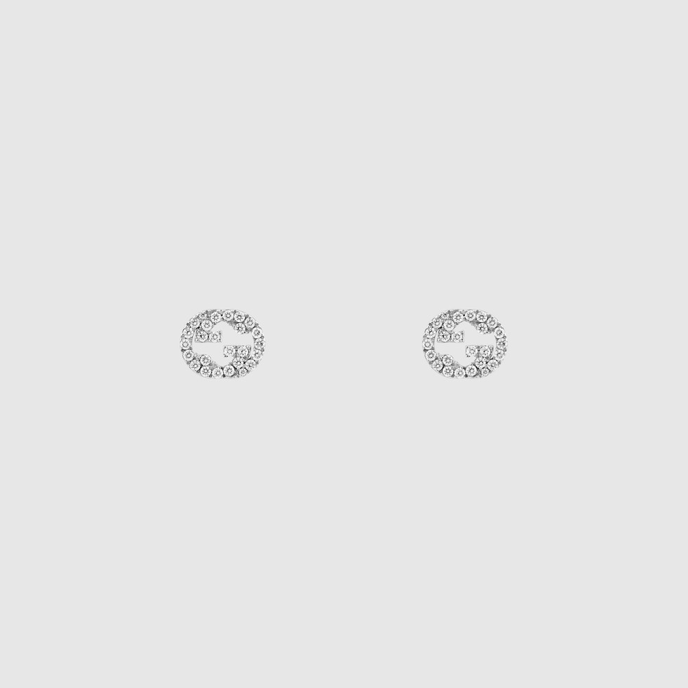 Gucci Interlocking studs with diamonds in 18k white gold
