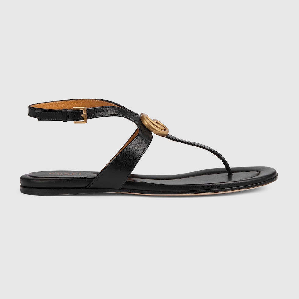 Women's Interlocking G thong sandal in black leather