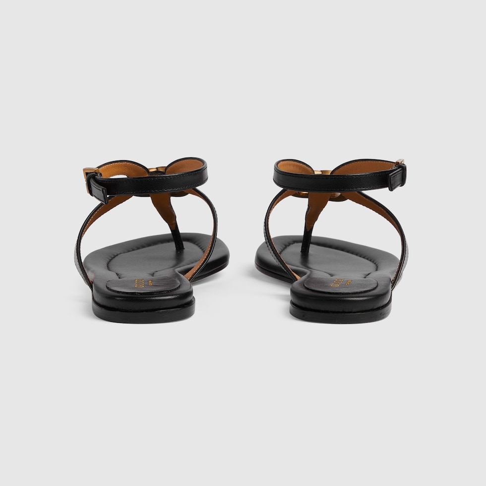 Women's Double G thong sandal in black leather | GUCCI® US