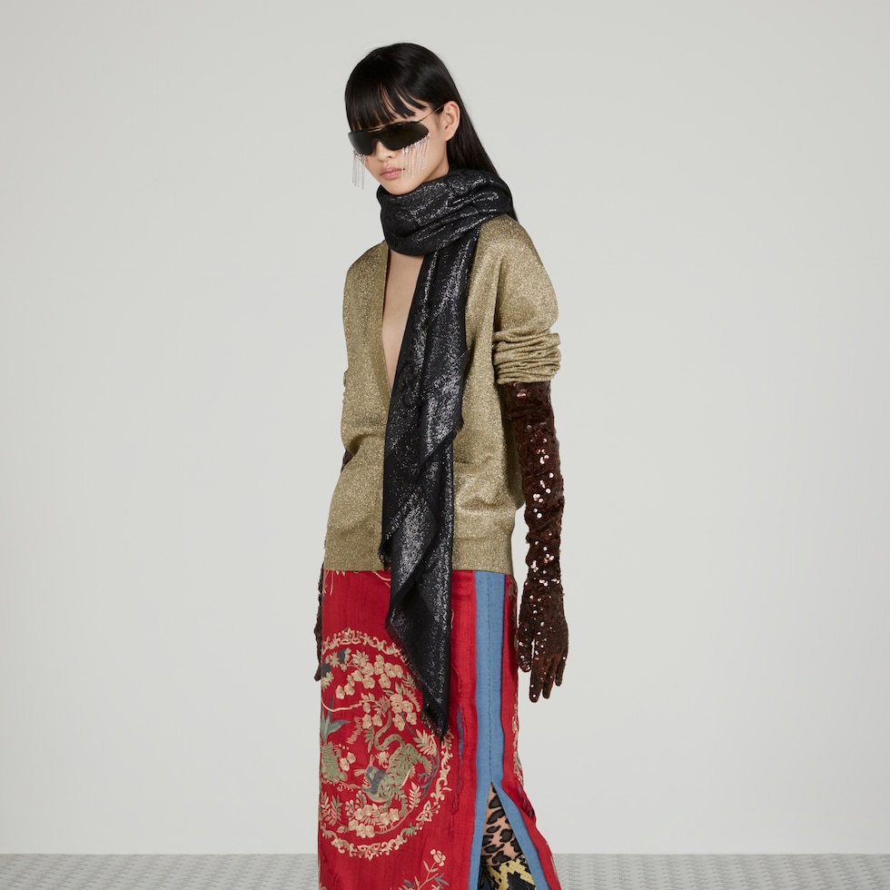 ☆美品☆GUCCI グッチ GGジャカード ショール GGラメ ジャカード ショール ・ブラック&メタリックシルバー