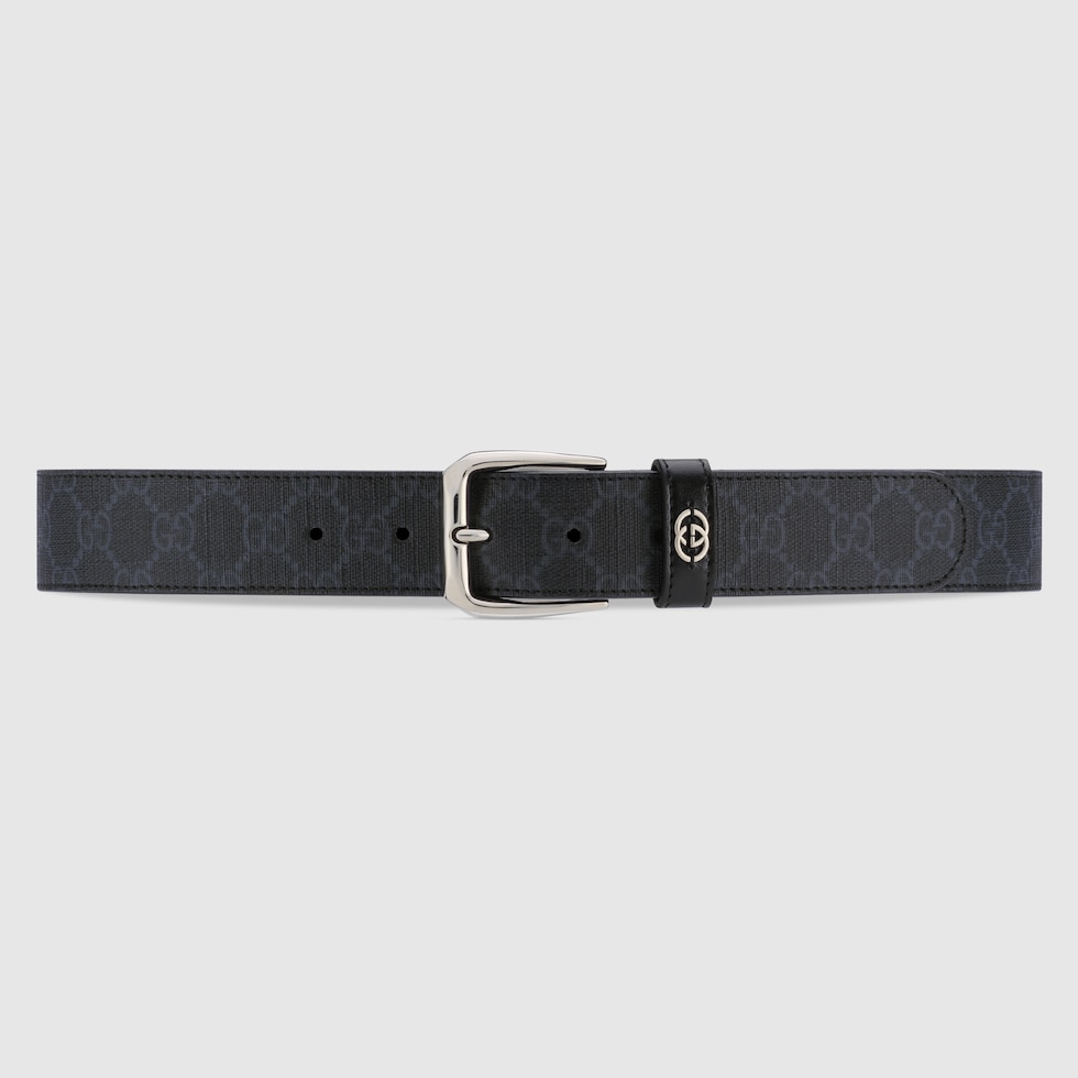 Belt with Interlocking G detail in black Supreme | GUCCI® US