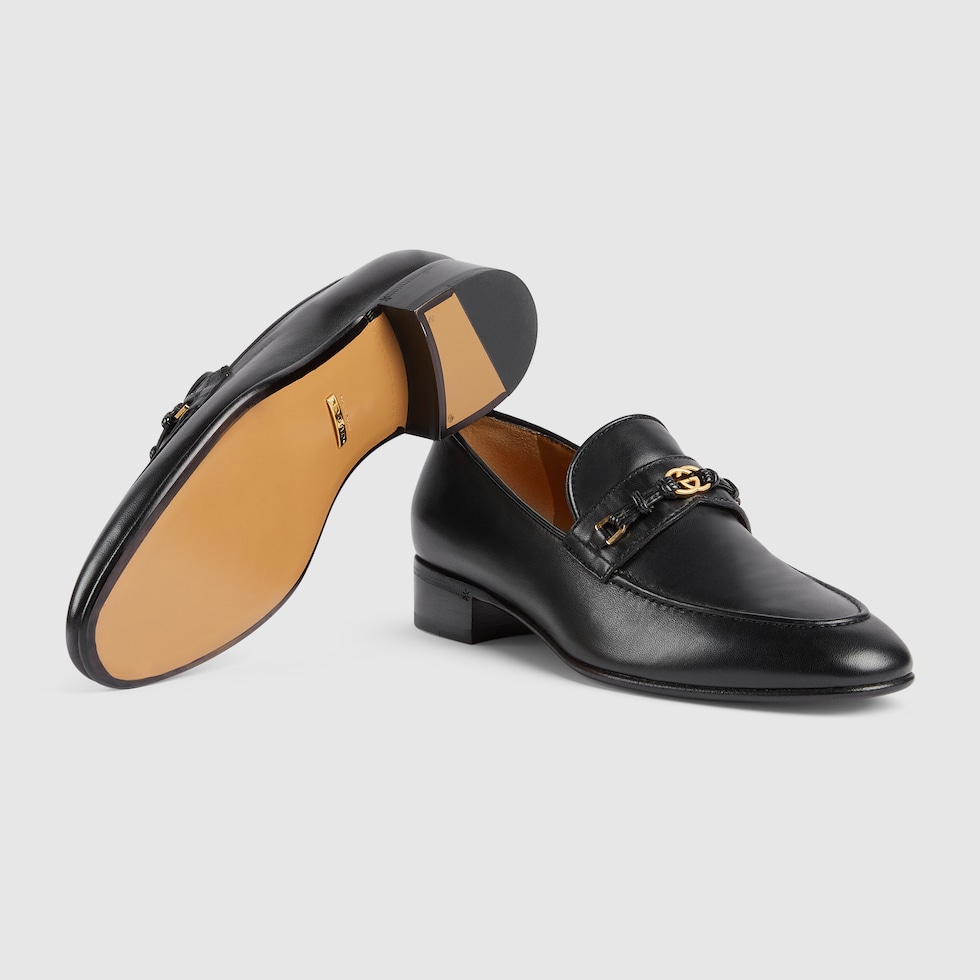 Women s Horsebit Interlocking G loafer in black leather GUCCI GR