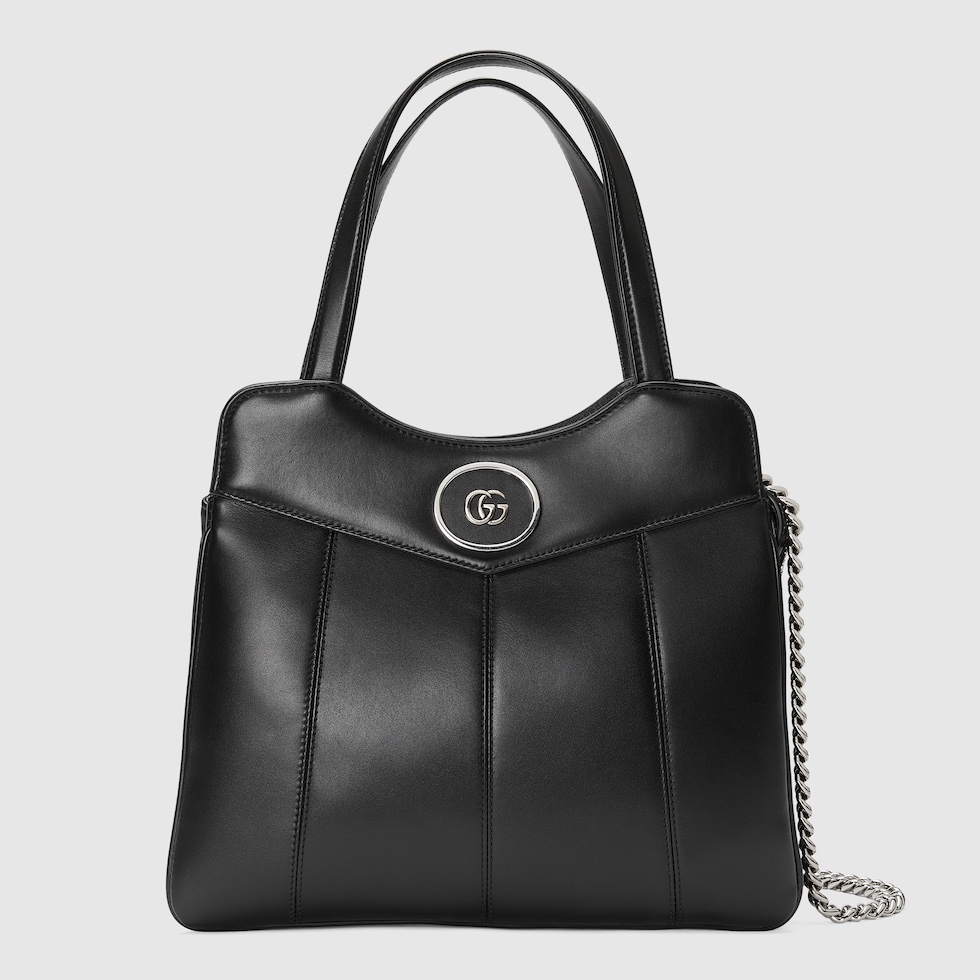 Petite GG small tote bag in black leather | GUCCI® SG