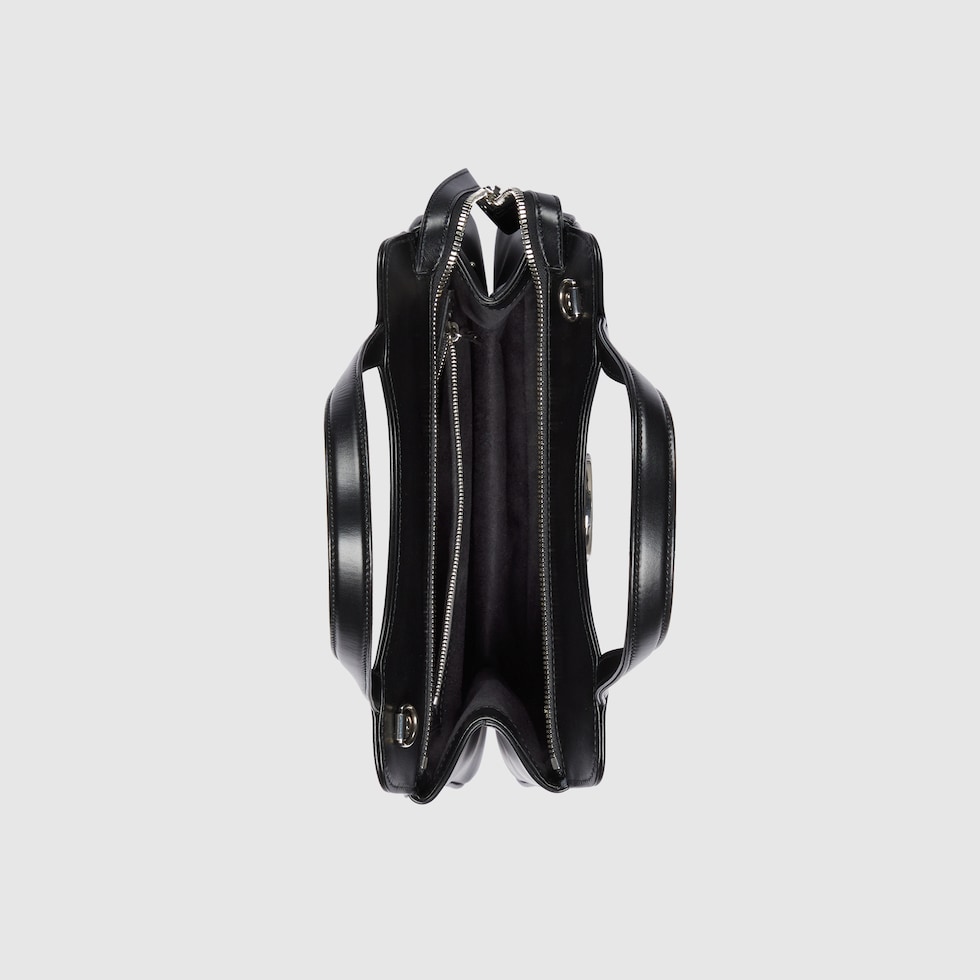Petite GG small tote bag in black leather | GUCCI® SG