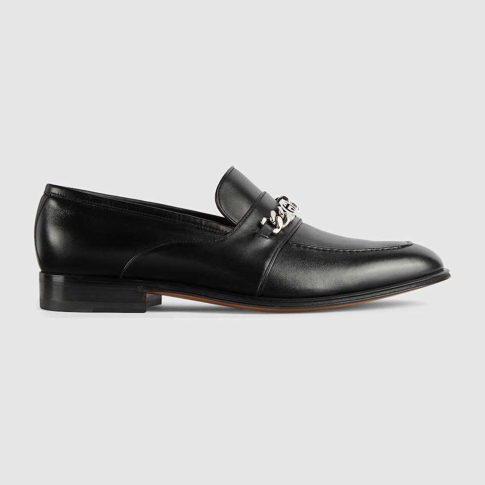 Men's loafer with Interlocking G in black leather | GUCCI® SG
