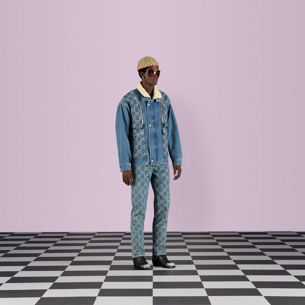 ぽいち GGジャカードデニム パンツ ・ブルー＆ホワイト | GUCCI公式