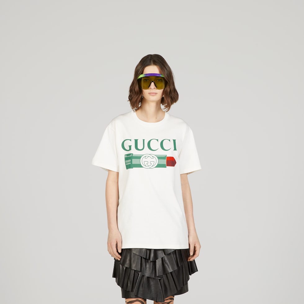 GUCCI リッププリント Tシャツ サイズM GUCCI リップスティック プリント コットン Tシャツ ・ホワイト