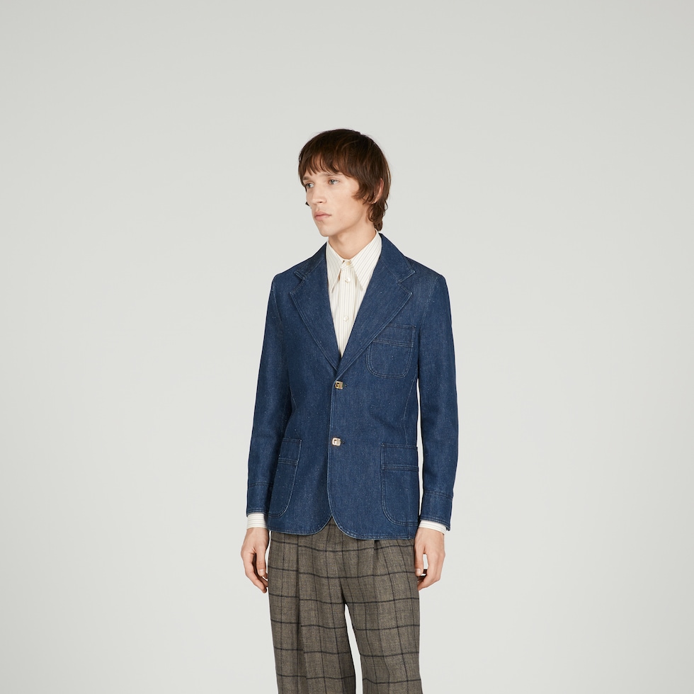 Washed organic denim jacket in dark blue GUCCI AE