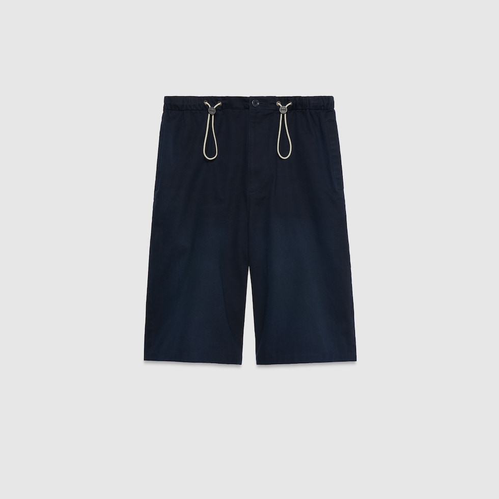 Cotton drill shorts with embroidery in blue GUCCI US