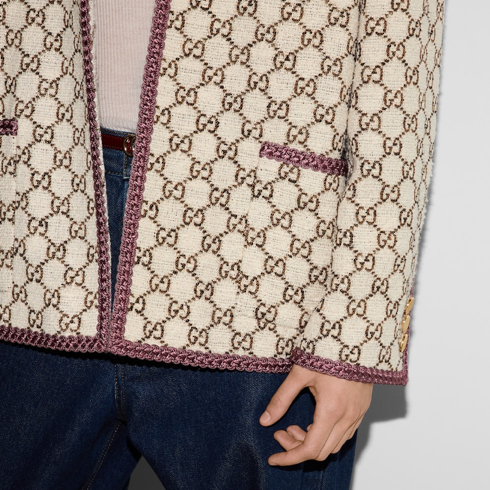 GG cotton tweed jacket in beige and brown | GUCCI® US