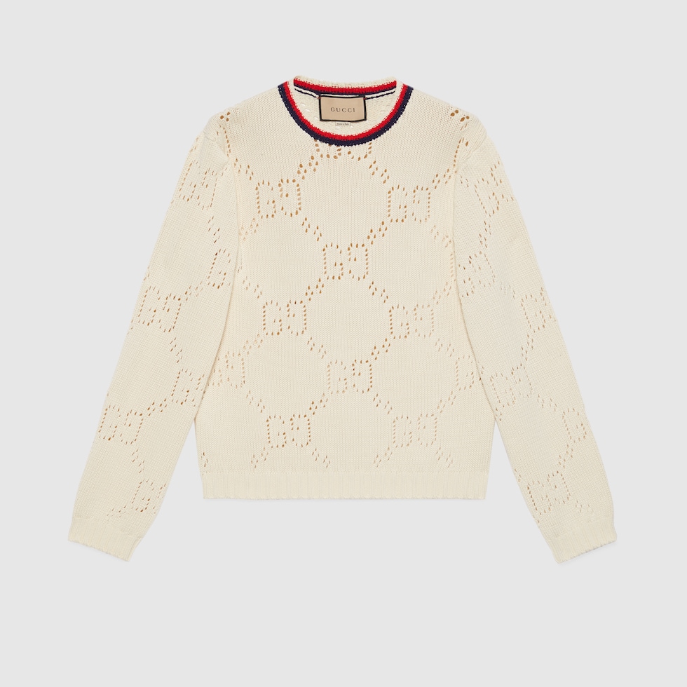 Sueter de algodon con GG perforada inmarfil GUCCI MX