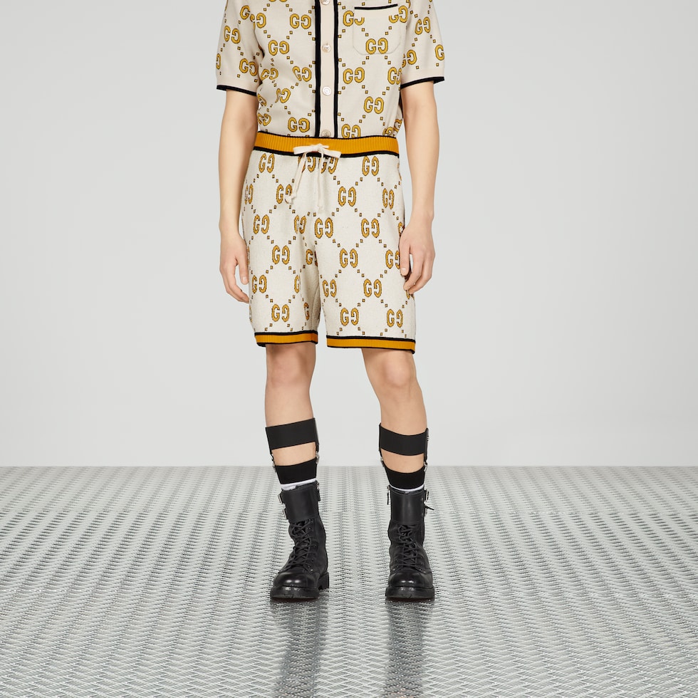 GG cotton shorts in ivory and blue GUCCI UK