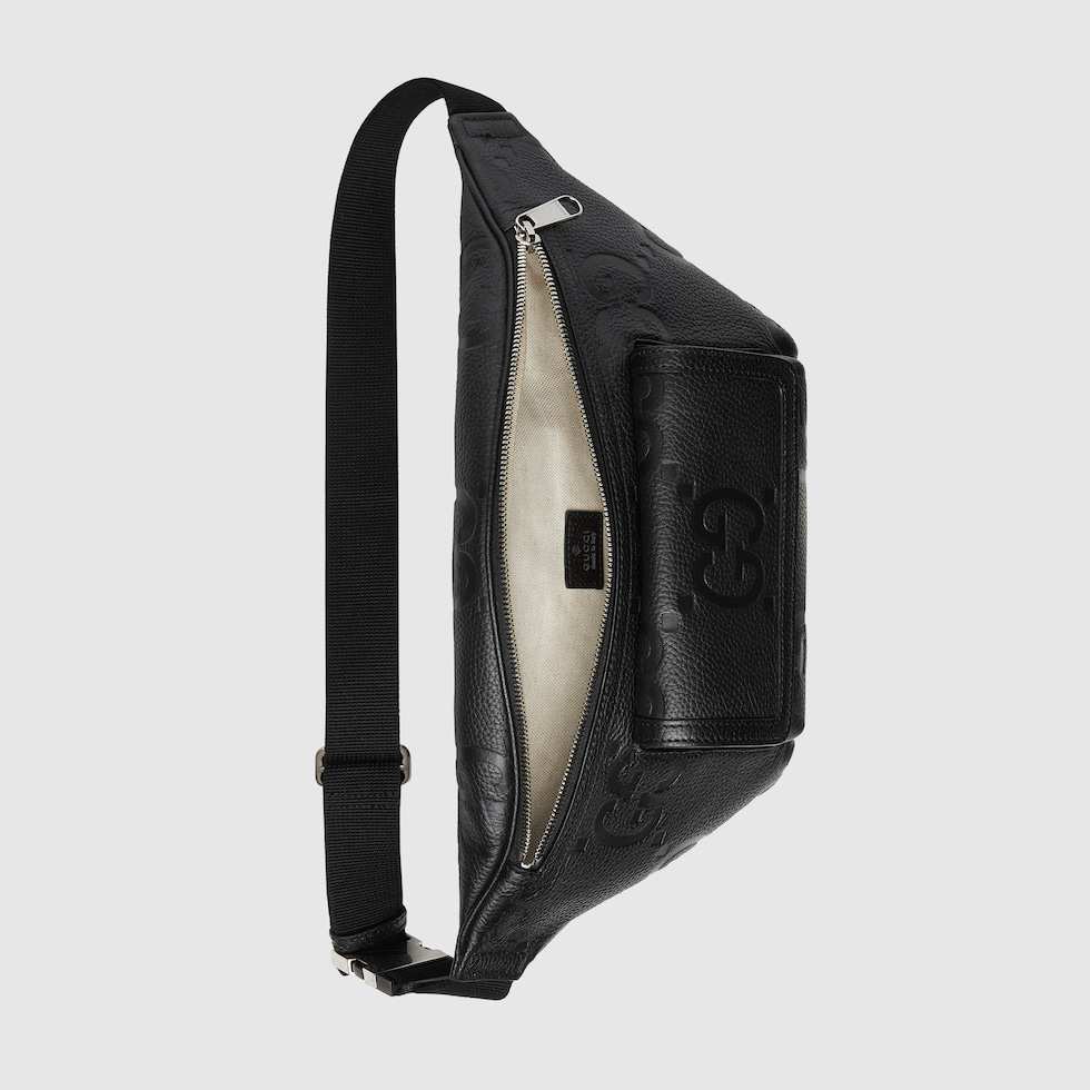 GG jumbo large belt bag in black leather | GUCCI® US