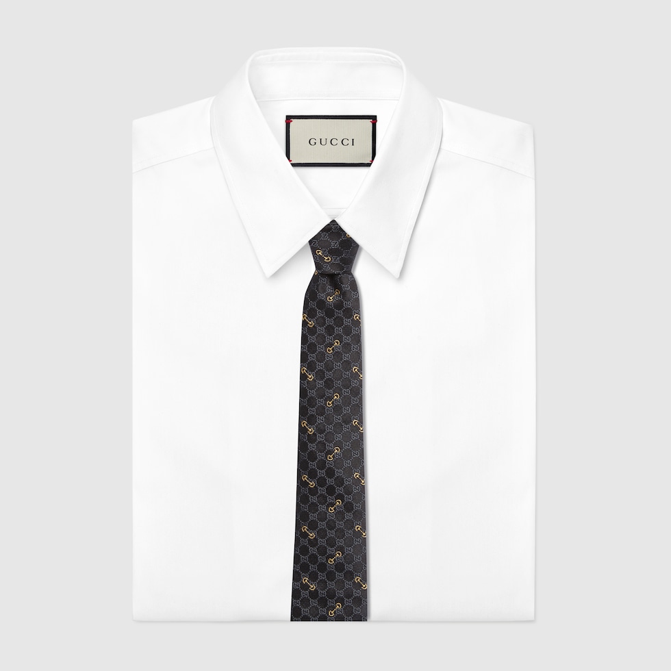 GG silk jacquard tie in black/grey | GUCCI® US