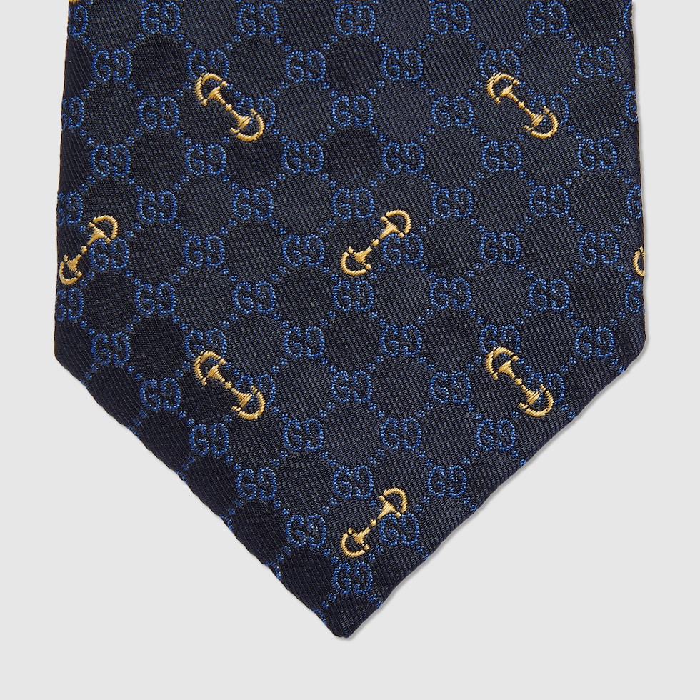 GG silk jacquard tie in dark blue and light blue | GUCCI® US