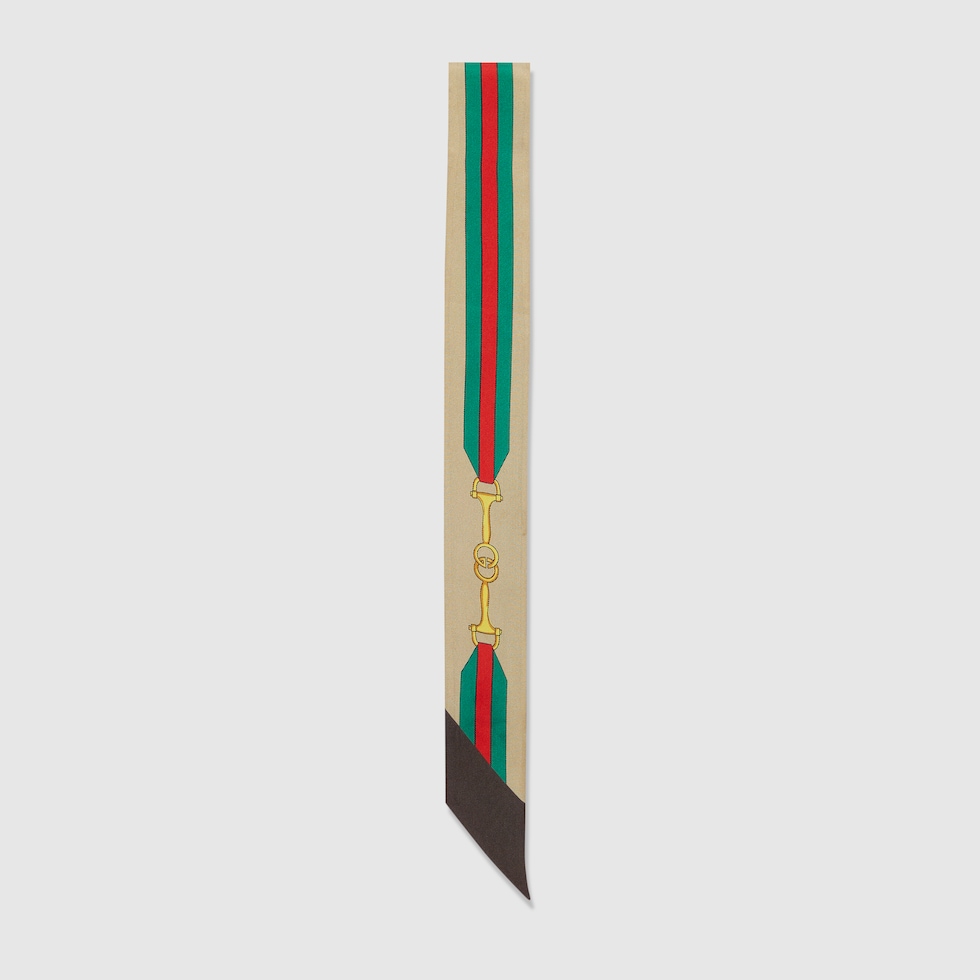 Printed silk neck bow in brown | GUCCI® US